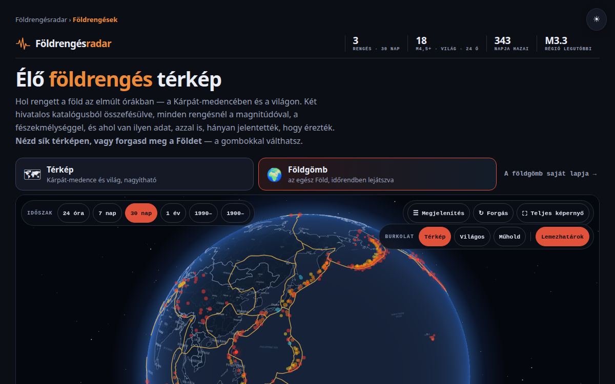 Élő földrengés térkép — oldal-előnézet